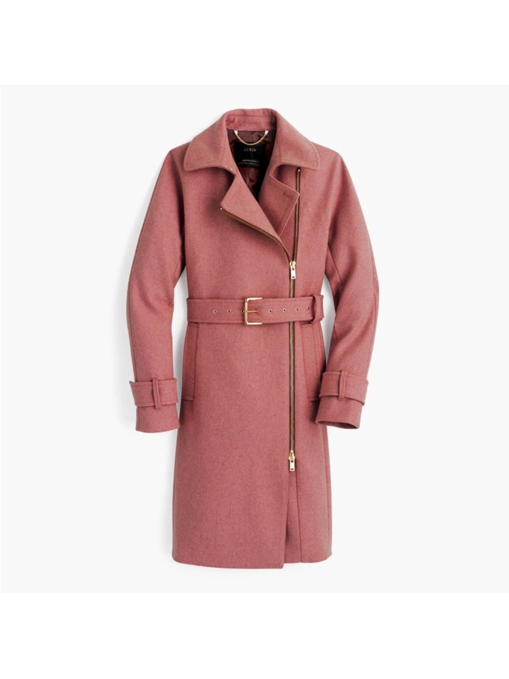 J. Crew Rose Pink Wool Belted Coat with gold hardware